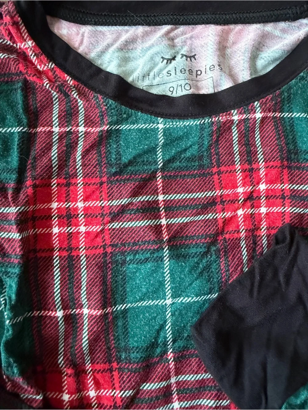 Little Sleepies Red & Green Plaid Kids Pajama Set with Black Trim - 9/10